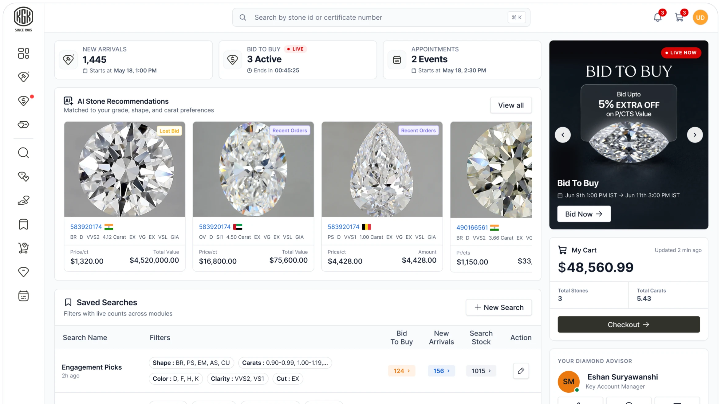 KGK's online diamond inventory platform