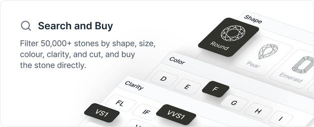 Diamond search filters for shape, colour and clarity